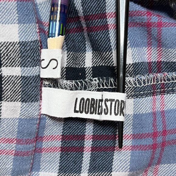 Loobies Story Flannel Shirt Womens S Light Blue Black Sequined Deep V-Neck - Picture 6 of 11